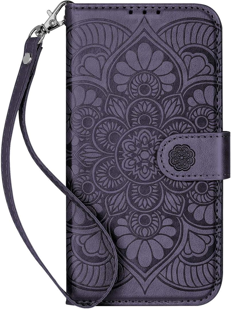 Wallet Case for iPhone 15 Pro,[RFID Blocking] 3 Card Holder with Credit Card Slot Magnetic Protective Leather Flip Cover for iPhone 15 Pro (Dark Purple)