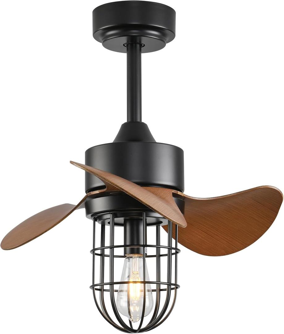 Farmhouse Ceiling Fan with Lights - 6 Speeds Caged Ceiling Fan Light, Rustic Ceiling Fans with Remote Control, 1/2/4H Timer Setting 3 Blades for Indoor/Outdoor