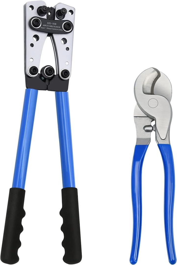 Battery Cable Lug Crimping Tool, Wire Crimper Tool with Cable Cutter for AWG 10-1/0 Electrical Lug Crimper, Heavy Duty Wire Lugs, Battery Terminal, Copper Lugs
