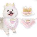 Princess Dog Crown Hat Scarf Set, Dog Birthday Hat Dress Outfit, Wedding Party Supplies for Girl Cats and Small Mini Dogs (GoldPearl)