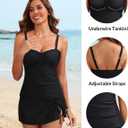 Yonique Womens Underwire Tankini Swimsuits with Skirt Two Piece Bathing Suits Tummy Control Swimwear (Black, L)