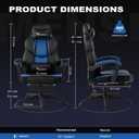 Blue Gaming Chair Big and Tall 400 lbs, Ergonomic Office Chair with Pocket Spring Cushion, Retractable Footrest, Adjustable Recliner, Heavy Duty Leather Office Chair