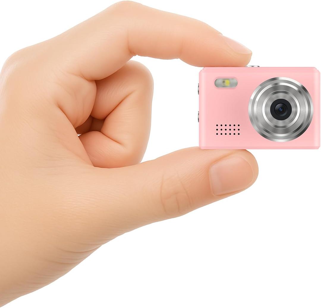 Mini Camera 1080P HD Video Recorder Keychain Digital Camcorder with 64GB Card, 0.96" HD Display, Long Battery Life, Ultra-Portable Tiny Camera for Travel/Vlog/Night Shots, Ideal Gift, Pink