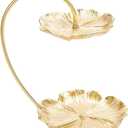SOFFEE DESIGN Double-layer Gold Lotus Leaf Jewelry Tray for Necklace Ring Bracelet Earring Storage Decoration, Jewelry Organize Tower Displays Dish