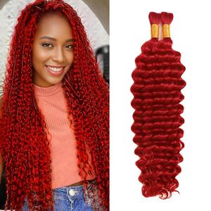 Red Boho Human Hair For Braiding Red Deep Wave Boho Bulk Human Hair for Braiding 26 26 inch No Weft Deep Curly 2 Bundles 50Gram/Bundle