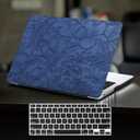 DTangLsm for MacBook Air 13 inch Case 2026 2025 2024-2022 M5 M4 M3 M2 A3449 A2681 A3113 A3240, Elegant Textured Leather Hard Case for MacBook Air M5 13.6 inch Cover+Keyboard Skin, Blue Embossed Floral