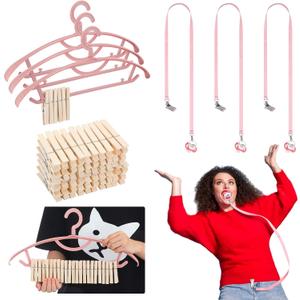 Threehoney 6 Sets Baby Shower Games Pacifiers Necklace and One Handed Wooden Clamp Hanger Game Bridal Shower for Gender Reveal Party Favors Funny Activities Parties(Pink)