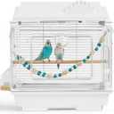 Clear View Bird Cage, Indoor & Travel Small Birdcage for Parakeet, Parrot, Budgies, Cockatiels, Canary |Easy Clean Safe Materials (White-Z1)