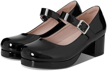 femflame Women's Low Chunky Heel Mary Jane Pumps Ankle Buckle Strap Sweet Round Toe Dress Shoes JK Cosplay Uniform Dress Shoes 8, Black 