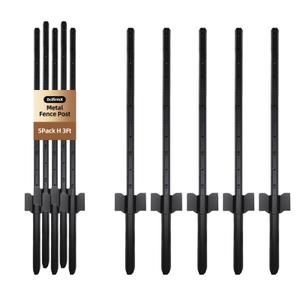 5 Pack Metal Fence Post, 3FT Heavy Duty Garden Fence Post for Wire Fence, Fence Posts No Dig U Post for Lawn, Garden, Farm