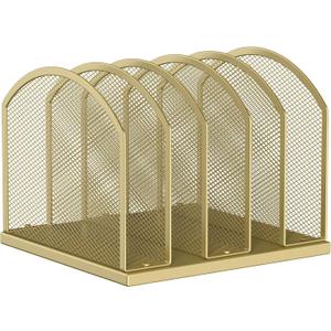 Gawerk 5-Section Vertical Desktop Organizer, 5-Section Mesh File Folder Stand Sorter for Office Home Classroom Organization (1, Gold)