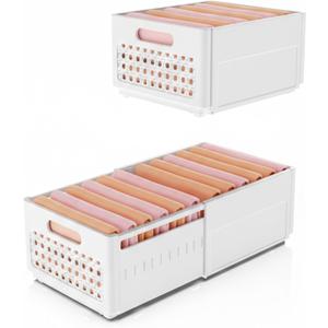 Closet Organizers and Storage, 2 Pack Stackable Storage Drawers, Plastic expandable Closet Storage Bins for Bathroom Kitchen Laundry Room Wardrobe Office