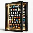 Light Up Pin Display Case 16x12 Black with Openable Door, LED Enamel Pin Display Board for Wall or Tabletop, Pin Holder Collection Display Frame for Collectors