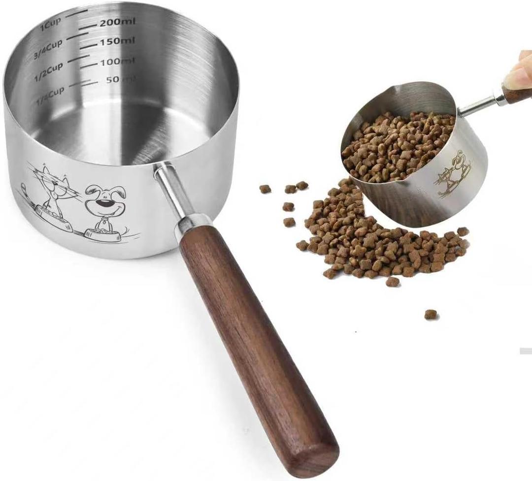 Dog Cat Food Scoop Measuring Cup, LCCOWOT Stainless Steel 1 Cup Measuring Cup, Precision Scale Measurements