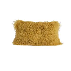 MOOX Real Mongolian Lamb Fur Tibetan Pillow Cover Sheepskin Wool Fur Decorative Throw Pillow case/Cushion Cover (12 * 20inch Gold)
