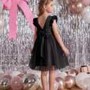Arshiner Toddler Flower Girl Dress V-Back Bowknot Birthday Party Formal Ball Gown Prom Tulle Dresses (Black) 3-4Y