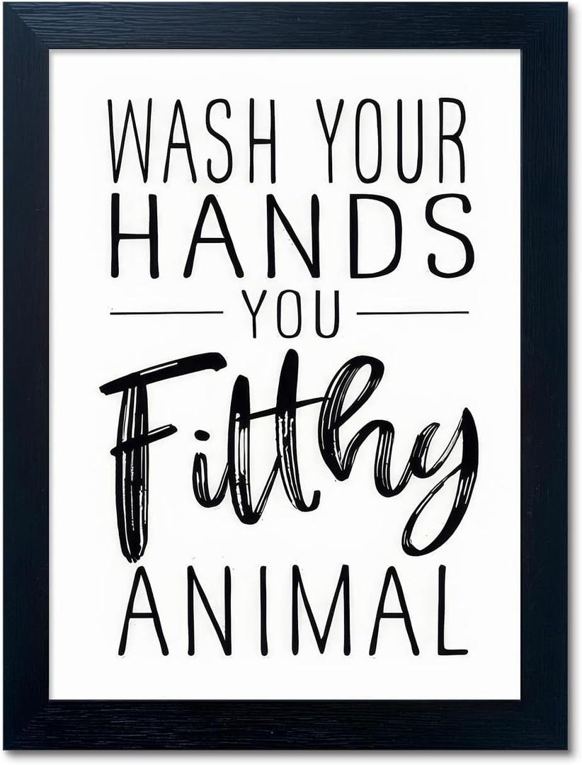 Bathroom Quotes Wall Decor, Black and White Bathroom Wall Art, Toilet Decor Signs Small Black Framed Canvas Art for Kid's Washroom