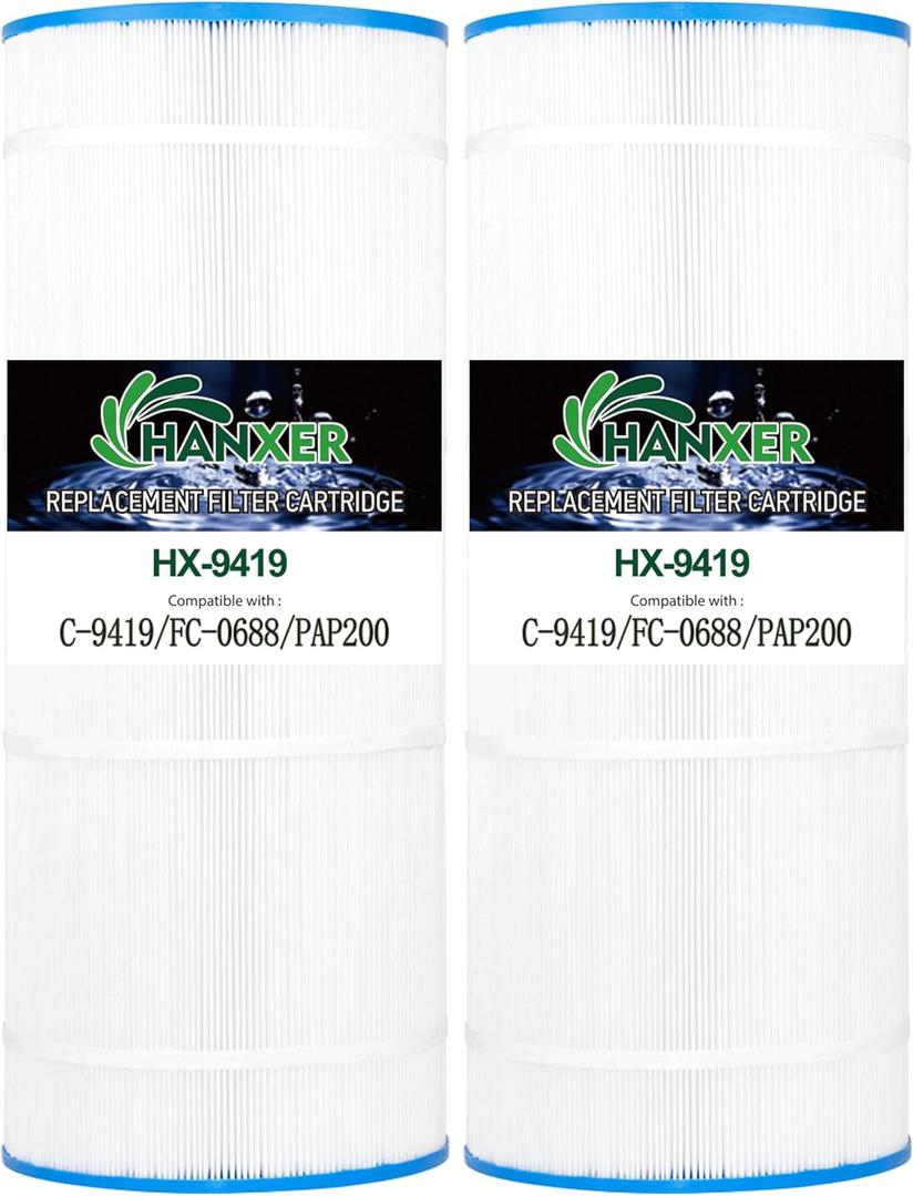 HANXER Pool Filter Replaces for C-9419, Filbur FC-0688, 931-220, PAP200, SP200, Clean and Clear 200, CC200, Ultral-C5, PP-C5, 10201, 200 Sq.Ft Swimming Pool Filter Cartridge, 2 Pack