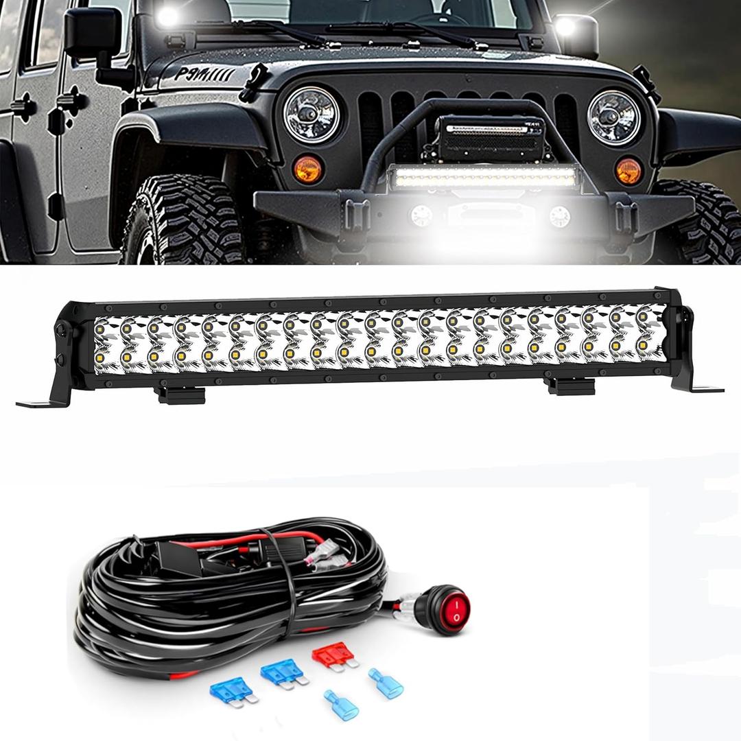 20" LED Light Bar, 126W Spot & Flood Combo, IP68 Waterproof Off-Road Work Light for Truck, Jeep, Boat, ATV, 12V Wiring Harness Included