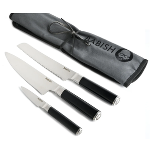 Babish High-Carbon 1.4116 German Steel 3-Piece Cutlery Set (Chef Knife, Bread Knife, & Pairing Knife) w/Knife Roll