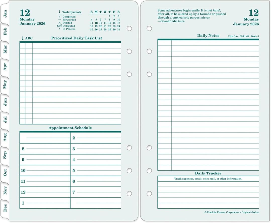 FranklinCovey - Original Planner Refill | Two Pages Per Day Ring-Bound (Pocket, Jan 2026 - Dec 2026) (Pocket Size - 3.5" x 6")