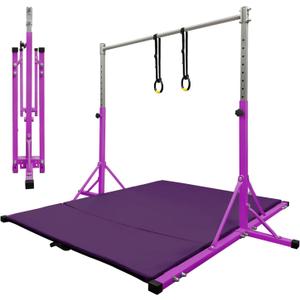 Gymnastics Bar for Kids Girls Ages 3-15 with Ring for Home Indoor Training Equipment- Steady Steel Construction, Anti-Slip, Easy to Assemble, 3' to 5' Adjustable Height