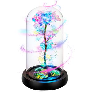 Childom Valentines Day Rose Gifts for Her,Birthday Gifts for Women Mom Mothers Day,Flowers for Delivery Prime,Rotating Colorful Light Up Rose in A Glass Dome,Anniversary Valentines Rose Gift for Wife