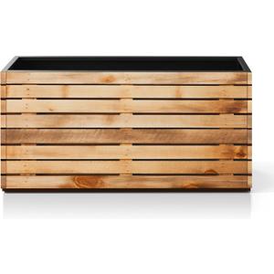 Metal Large Rectangular Planter Box, Rectangle Outdoor Planter for Patio, Porch, Modern Long Planter Boxes for Outdoor Plants, with Drainage Holes (32" L x 15" W x 16" H, Walnut Wood Grain)