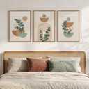 Framed Abstract Boho Wall Art for Living Room, Large Botanical Sage Green Plant Canvas Artwork for Walls, Minimalist Neutral Geometric Line Prints Paintings for Bedroom Hallway 16x24 Inch, 24" H x 16" W x 3Pcs