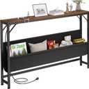 47.2'' Skinny Console Table with Charging Station and Storage, Narrow Sofa Table with Power Outlets and USB Ports, Behind Couch Table, for Living Room, Foyer, Entryway, Hallway, Rustic Brown (47.2"Lx5.91"Wx30.1"H)
