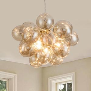 Cognac Bubble Ball Chandelier, Modern Glass Ceiling Light, 4 Lights Pendant Lighting Fixture for Bedroom,Livinng Room,Dining Room