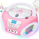 KLIM Candy Kids Portable CD Player  New Version Boombox with FM Radio & Speakers  Includes Batteries  Cute Pink Design for Kids & Toddlers - Rose
