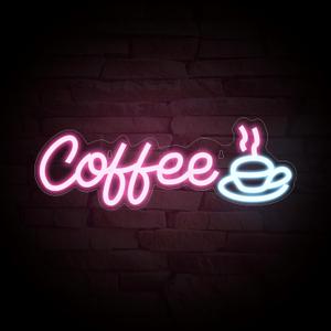 Neon LED Coffee Sign, 16.9"X 5.9", USB Powered with ON/OFF Switch, Hanging Chain, Wall Decor for Cafe, Restaurant, Shop Window, Business Hours Sign
