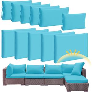 Patelai 11 Pcs Waterproof Patio Cushion Covers for Outdoor Sectional Furniture Wicker Rattan Patio Sofa Couch Chair Seat Pillow Slipcovers, 3 Sizes Covers Only (25.4 x 25.4X 3.54,Turquoise)