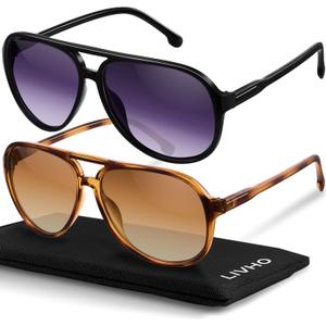livho Trendy Polarized Aviator Sunglasses Women Men, Retro Sun Glasses for Women Men 2025, Oversized UV Protection Shades (Tortoise Brown + Black/Grey)