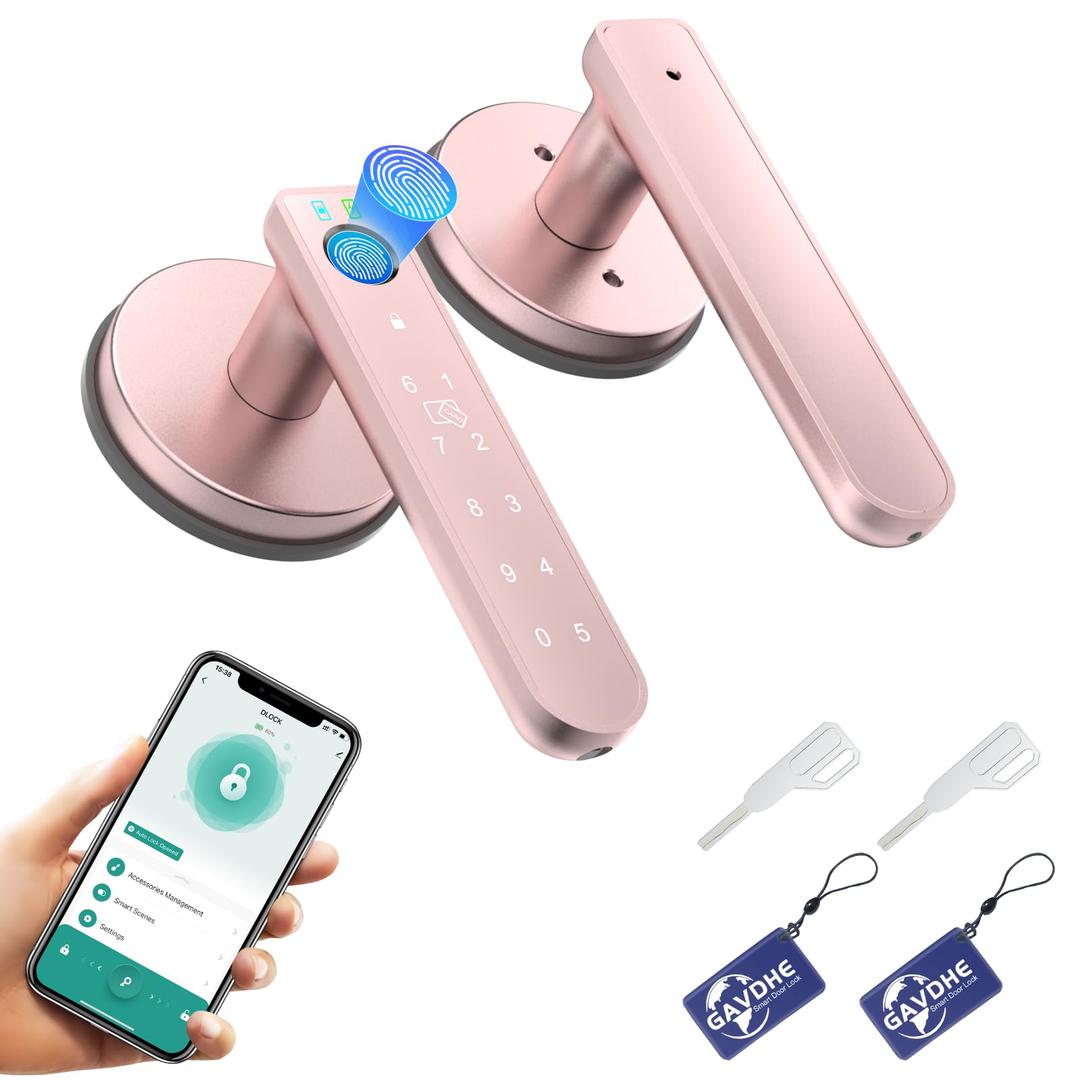 Fingerprint Door Lock Smart Fingerprint Door Knob with Keyless Entry Biometric Door Lock with Keypad App Control Easy Installation for Home Bedroom Office(Rose Gold)
