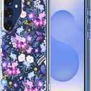 MOSNOVO Case for Samsung Galaxy S25 / Galaxy S24, [Buffertech 6.6ft Military-Grade Drop Protection] [Anti Peel Off Tech] Clear TPU Bumper Phone Case Cover Design - Purple Peri Nemophila Flower