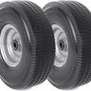 (2-Pack) 10-Inch Solid Wheel Replacement - 4.10/3.50-4 Flat Free Tire and Wheel with 5/8 extra 3/4 &1/2 Bearings and 2.2" Offset Hub - Compatible with Hand Truck, Generator, Gorilla Carts