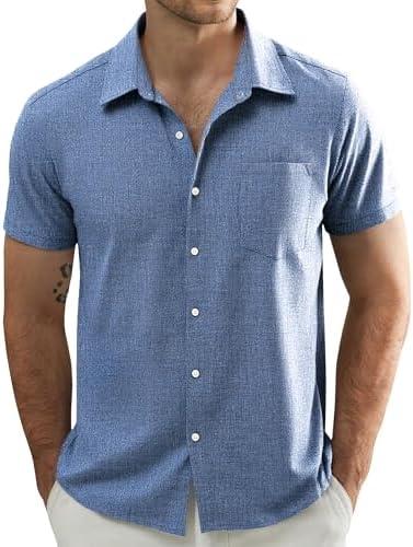 JOGAL Mens Short Sleeve Button Down Shirts Regular Fit Casual Summer Beach Shirt with Pocket, XXL