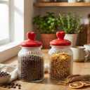 Valentine's Day Cookie Jars Glass Candy Jar with Heart Lids Decorative Heart Containers Food Storage Canister with Airtight Lid for Valentines Party Table Decoration (Red Lid 2 Pack), 32oz