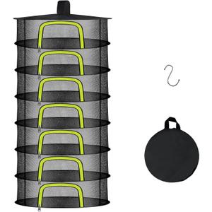 7 Layer Herb Drying Rack, Herb Drying Rack Hanging Mesh, Foldable Bud Drying Net with U-Shaped Zipper, Hooks, for Drying Herbs Plants, Flowers, Fruits, Food, Camping (7 Layers-23.62'')