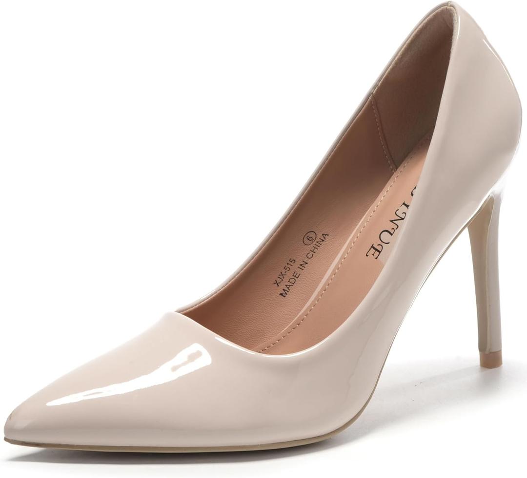 Women's Pumps Sexy High Heels 4 inch Pointed Closed Toe Stiletto Heel Evening Party Wedding Comfortable Dress Shoes (9, Nude Patent Pu)
