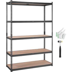 VEVOR Storage Shelving Unit, 5-Tier Adjustable, 2000 lbs Capacity, Heavy Duty Garage Shelves Metal Organizer Utility Rack, Black, 48" L x 18" W x 72" H for Kitchen Pantry Basement Bathroom Laundry
