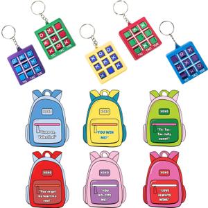 4E's Novelty 24 Pack Classroom Valentine Cards with Tic Tac Toe Keychains Games, Bulk Valentines Day Cards & Gifts for Kids School Valentines Classroom Exchange, Valentines Party Favors