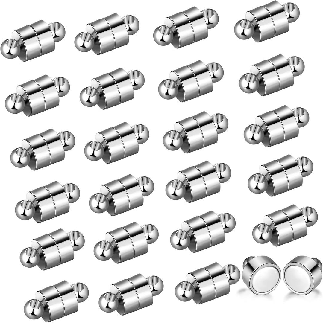 Sureio 24 Pairs Magnetic Necklace Bracelet Clasps Magnet Converter Jewelry Clasps Extenders Locking for Bracelet Necklace Making(Silver)