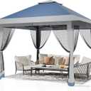 13x13ft Popup Hexagonal Gazebo with Mosquito Net, Adjustable Outdoor Hexagonal Canopy with Portable Handbag for Garden/Backyard/Patio - Gray (Navy Blue)