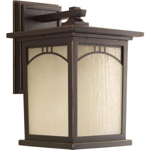 Progress Lighting Residence Collection 1-Light Umber Textured Art Glass Craftsman Outdoor Medium Wall Lantern Light Antique Bronze, 8"
