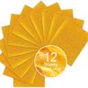 Gold Glitter HTV Sparkly Heat Transfer Vinyl  12 Pcs 12x10Inch Iron-On Vinyl Sheets for TShirts & DIY Craft Gifts, Easy to Cut & Weed, NoFlake & Washable, Work with All Cutter Machines