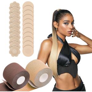 Boob Tape,2 Rolls Breast Tape With 10 Pairs Disposable Nipple Covers,Breast Lift Tape for A-E Cup Blue