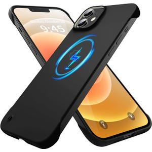 Magnetic Slim Case Fit for iPhone 12 Pro Max Phone Case 6.1"(2020) Ultra-Thin Lightweight Durable Frameless Matte Hard MagSafe Cover Case with Pull Ring Shockproof Non Slip Rope-Black